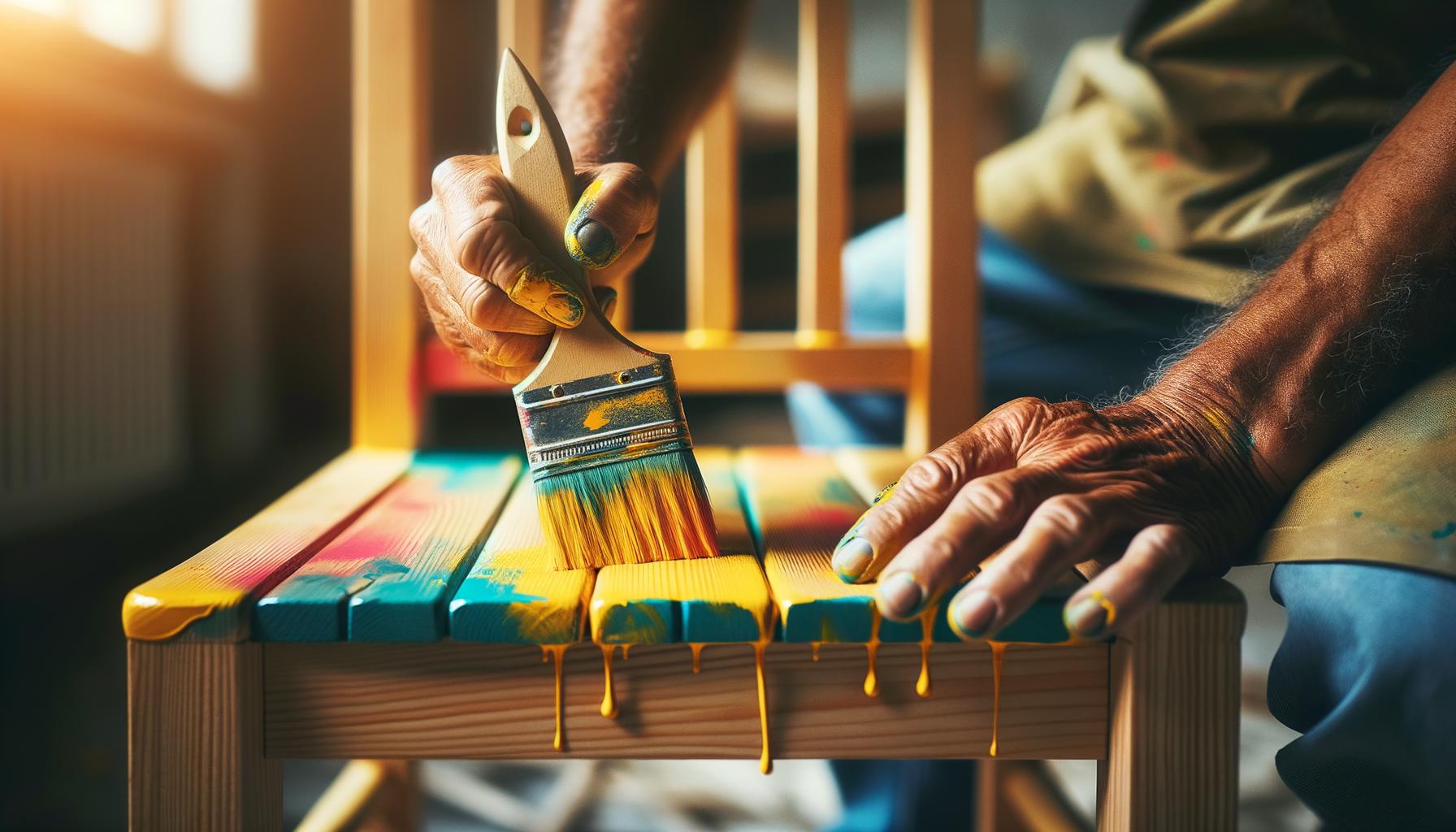 a hand painting a wooden chair in a bright, inviting color.